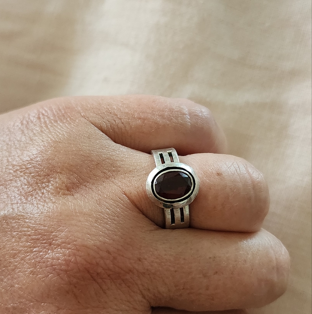 Faceted Red tourmaline silver ring